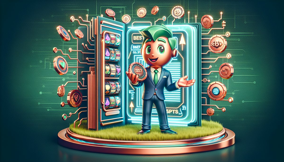 Cartoon businessman in a suit stands inside a glowing, high-tech vault with floating coins and crypto symbols around him.